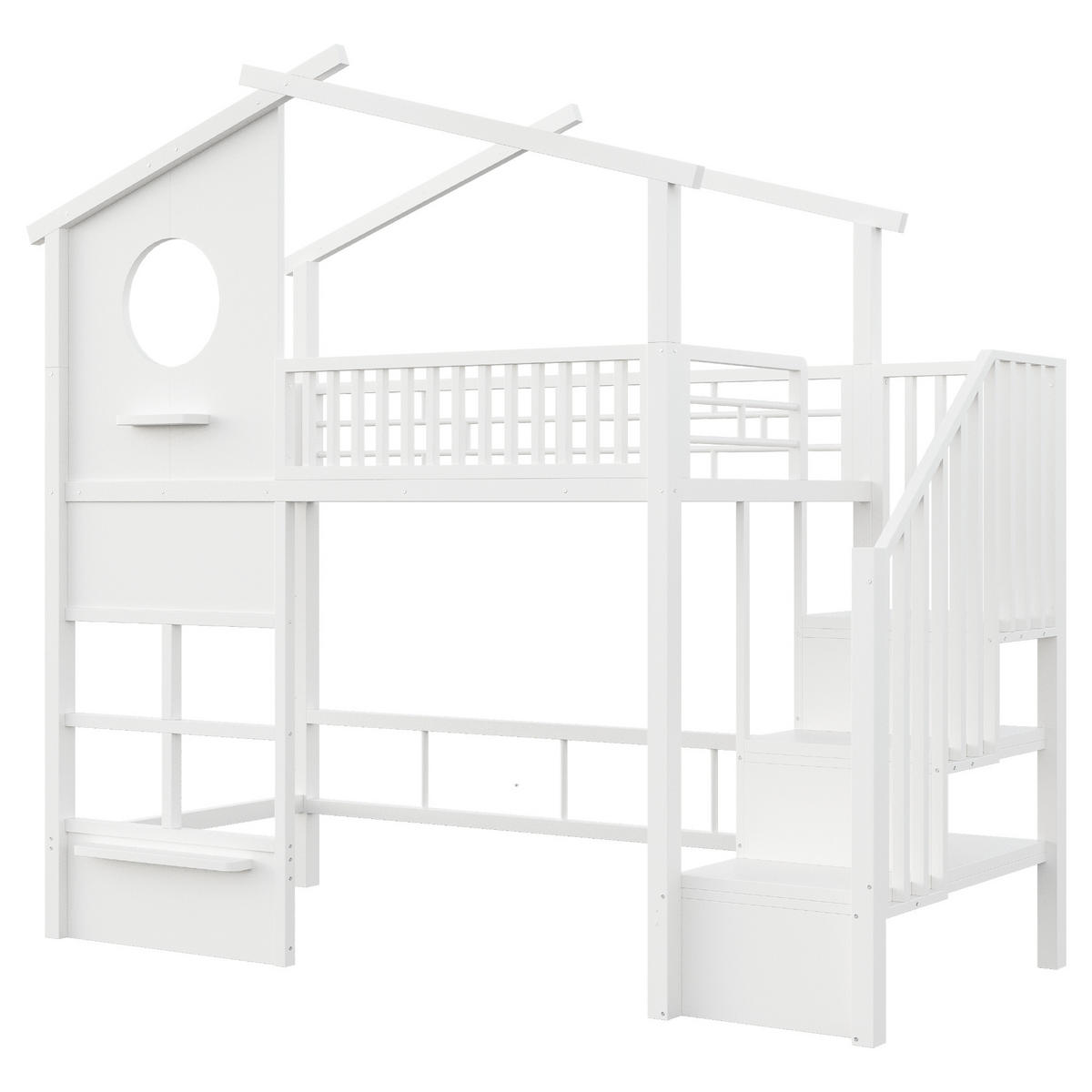 HOCHBETT 90/200 cm mit LED und Stauraumtreppe, DE-41612, in Weiß - Weiß, Metall (90/200cm) - ComfortXL