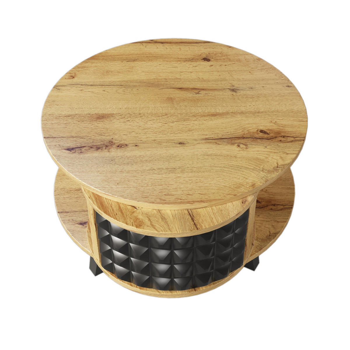 COUCHTISCH aus Spanplatte 85,2x80x45,2 cm Natur mit drehbarem Stauraum und zweistöckiger Tischplatte - Naturfarben, Holzwerkstoff (82.5/80/45.2cm) - Modfu