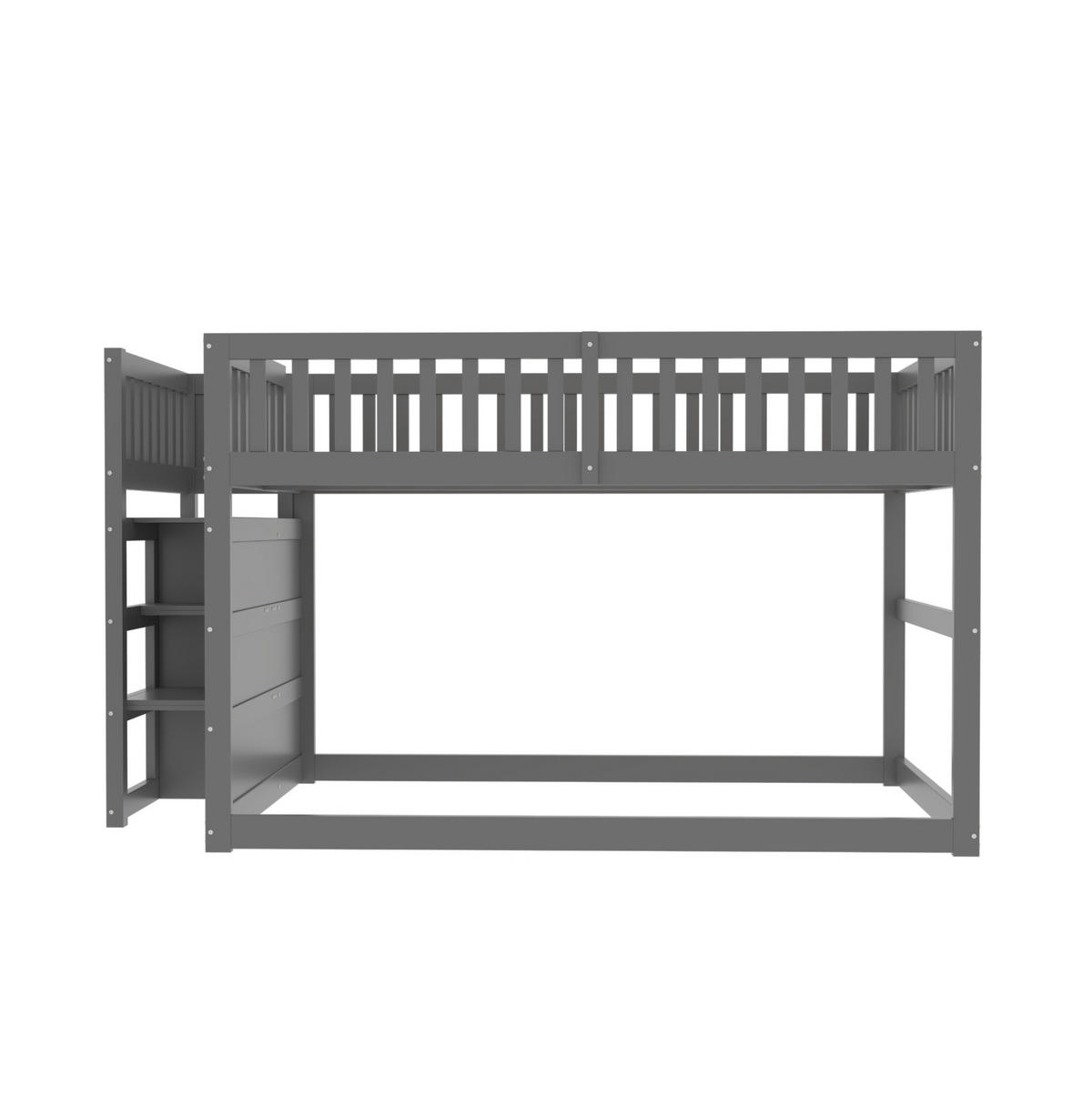 ETAGENBETT aus Holz 140x200 cm Grau mit Sicherheitstreppe, 4 Schubladen und hohem Fallschutz - Grau, Holzwerkstoff (140/200cm) - Modfu