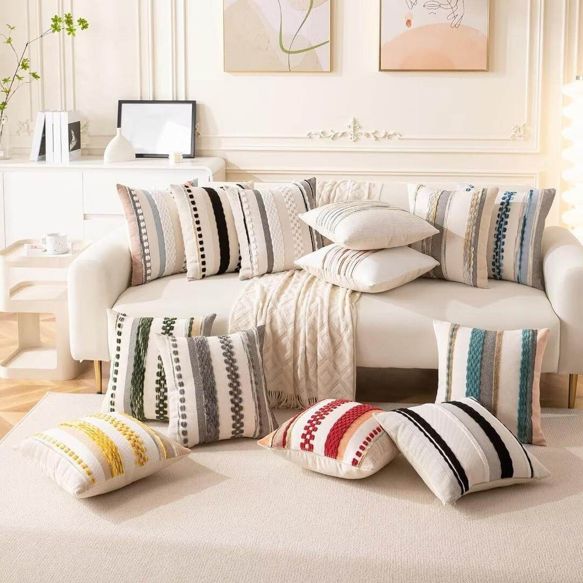 KISSENBEZUG – ohne Füllung – gelb – 45 x 45 cm – 2 Stück - Weiß, Textil (45/45cm)