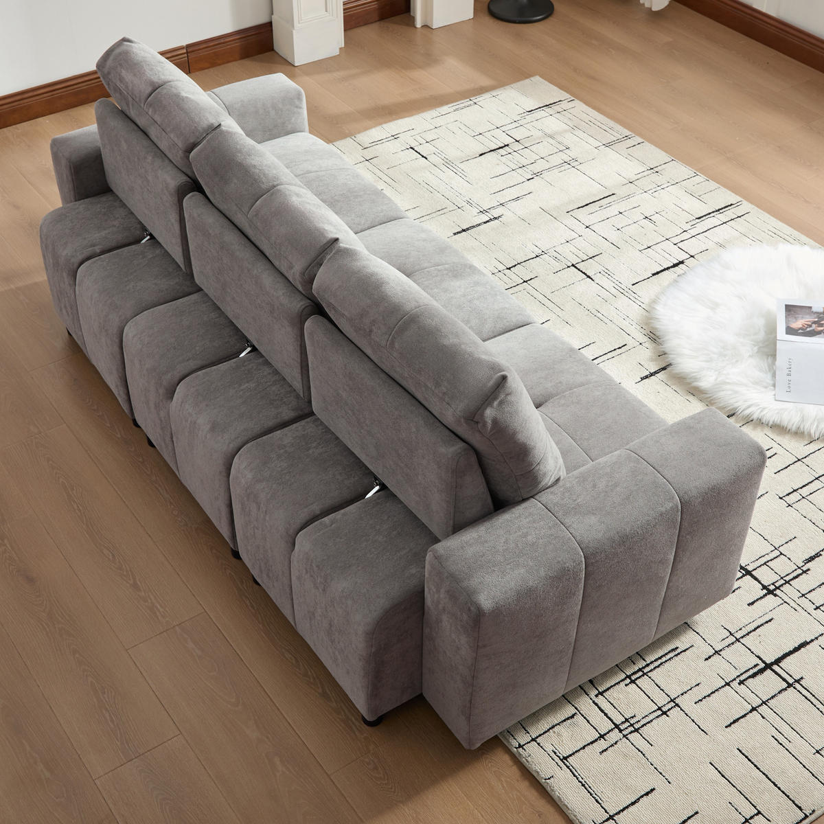 3-SITZER SOFA Chenille Grau mit Schlaffunktion - Grau, Holzwerkstoff/Kunststoff (213/84/94cm) - WISHDOR
