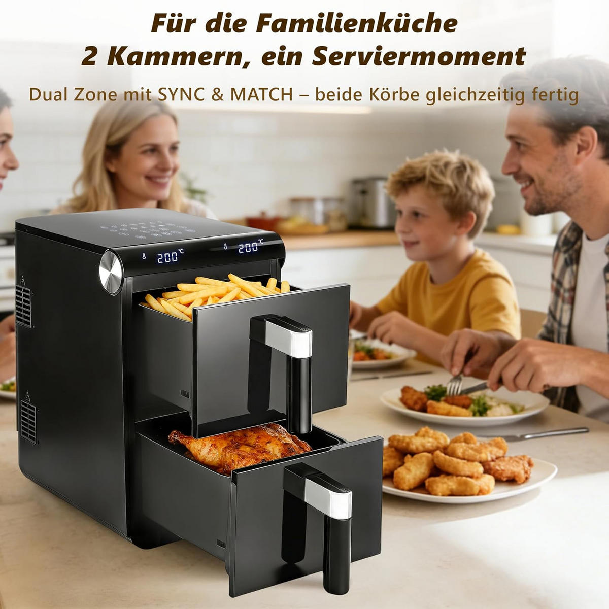 HEISSLUFTFRITTEUSE ANNA Ⅲ 46.6/25/41.1 cm - Schwarz, Metall (25/41.1/46.6cm) - Nettlife