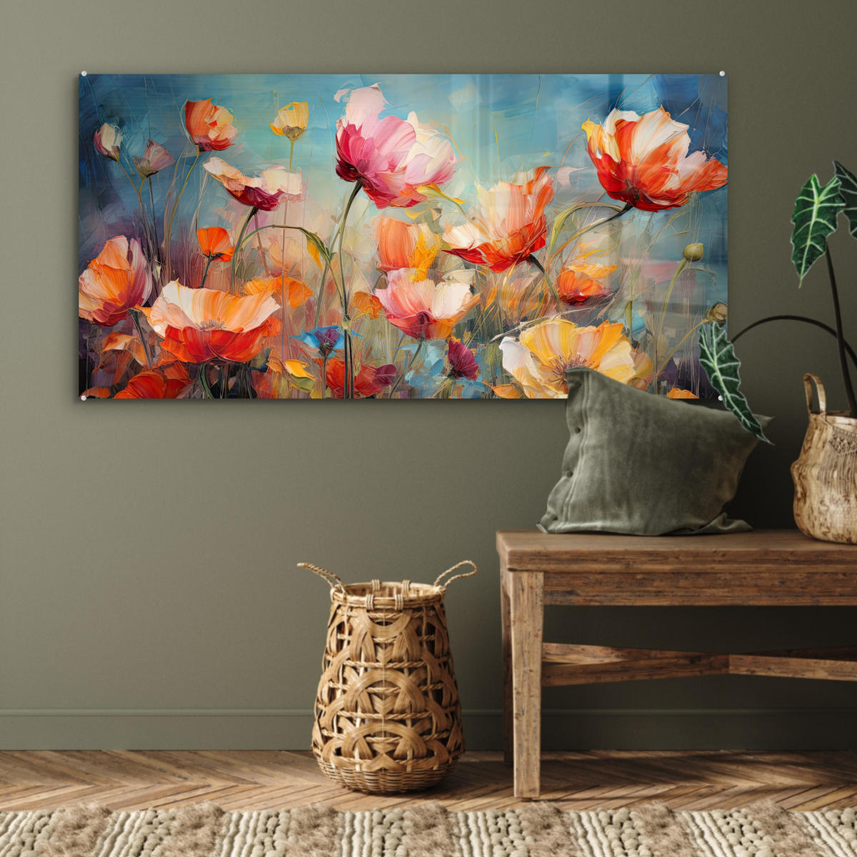 OBRAZ NA AKRYLOVOM SKLE Kvety - Akvarel - Umenie - Botanické - Príroda 120x60 cm - oranžová, sklo (120/60cm) - MuchoWow