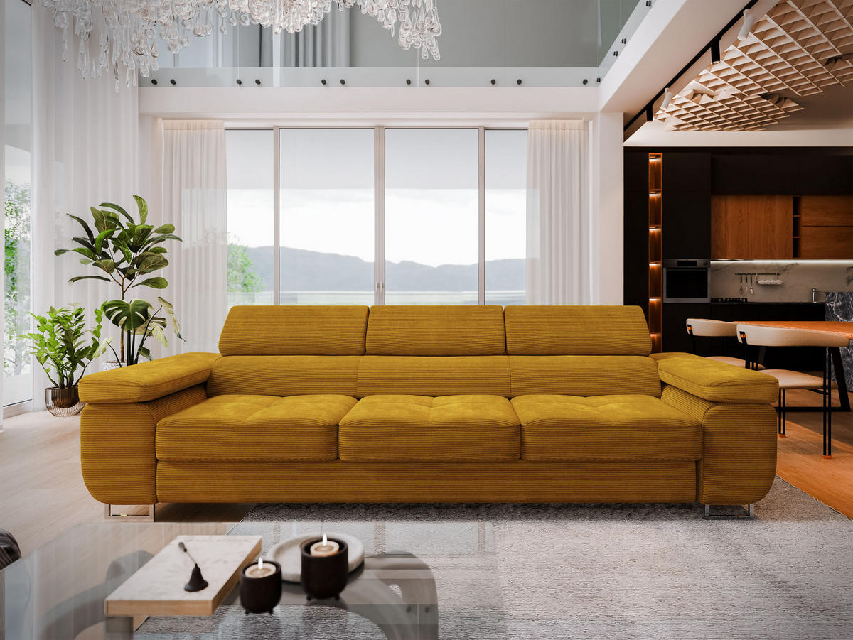 BETTSOFA MOSINE Gelb Kordstoff mit Schlaffunktion - Hellbraun/Gelb, Textil (281/87/98cm) - MASSENO