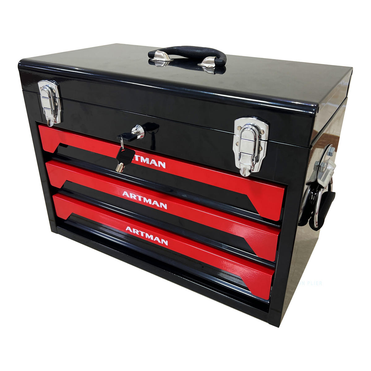 WERKZEUGKOFFER 20 Zoll Stahl, 3 Schubladen, Metallverschluss, Schwarz-Rot - Schwarz, Metall (27/35/50cm) - Novahome