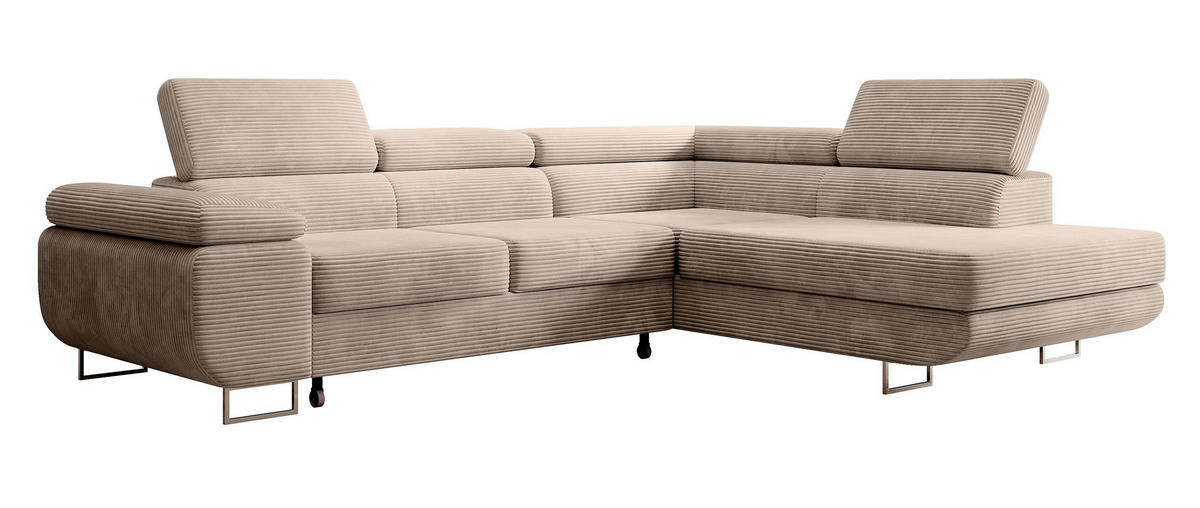 ECKSOFA Stevil Dunkelbeige Cordbezug - Silberfarben/Mokka, Textil/Metall (275/203cm) - Selsey