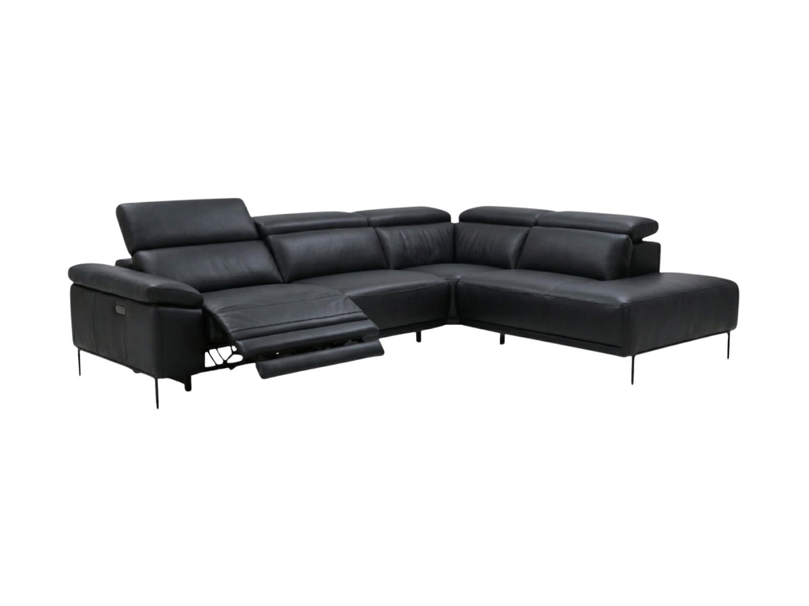 ECKSOFA Fiesta Echtleder mit 1 x Relaxfunktion Schwarz - Schwarz, Leder/Metall (282/220cm)