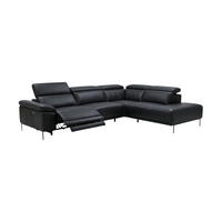 ECKSOFA Fiesta Echtleder mit 1 x Relaxfunktion Schwarz - Schwarz, Leder/Metall (282/220cm)