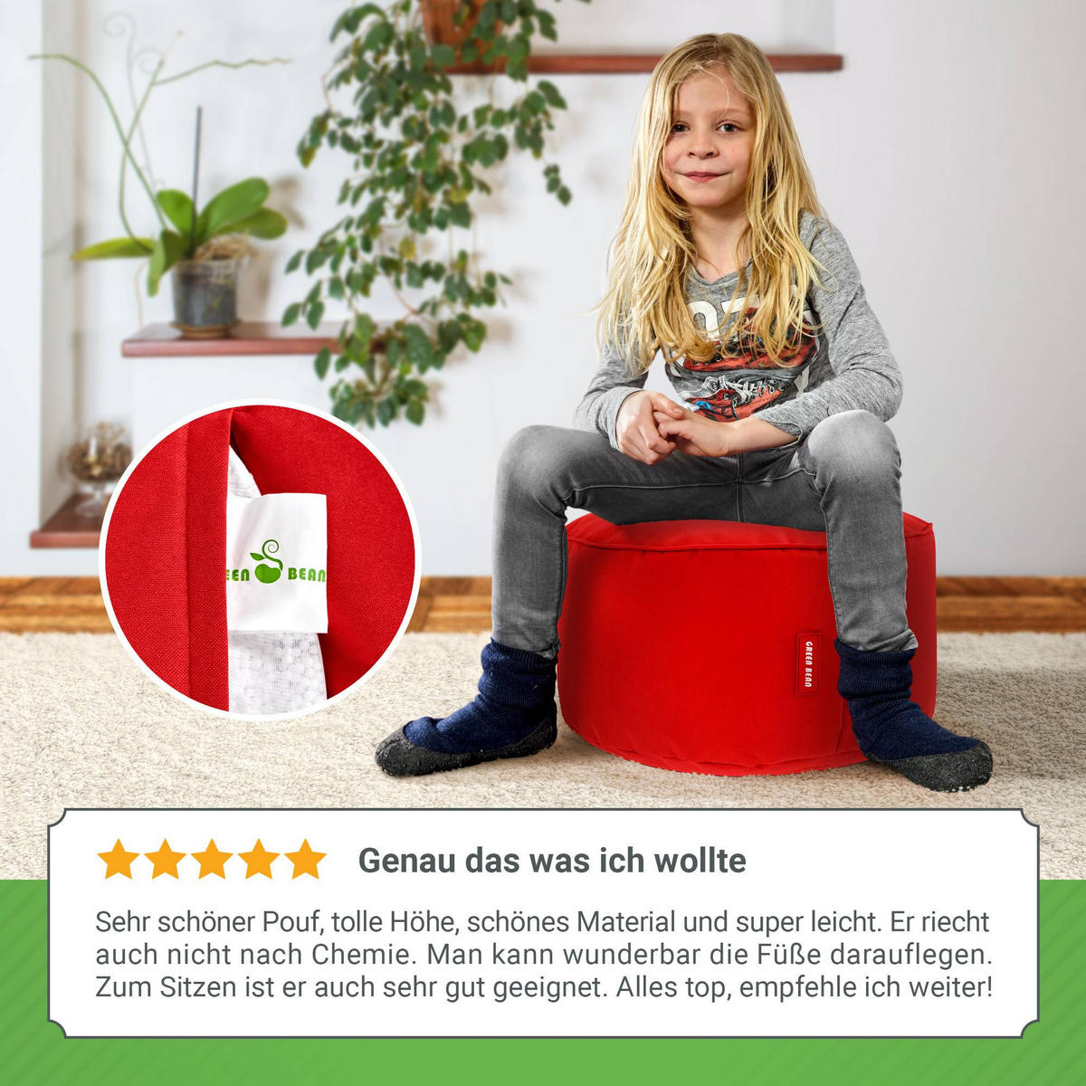 SITZSACK-HOCKER Pouf "Stay" 45x25cm - Rot, Textil (45/25/45cm) - Green Bean