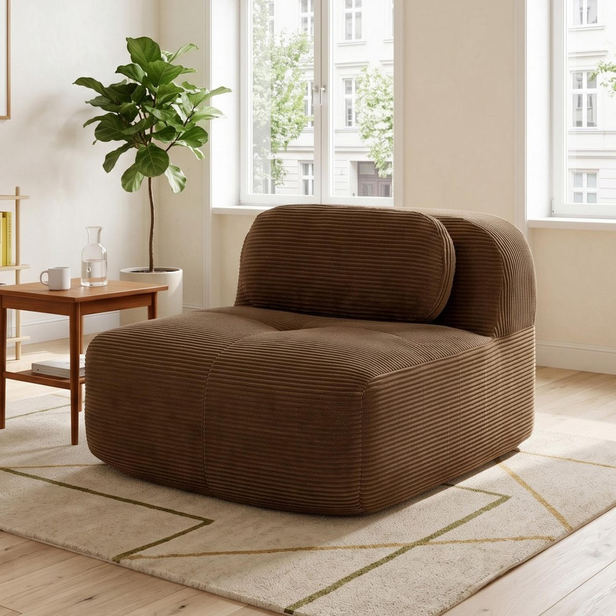 POHOVKA Hnědá modulární bez područek z manšestru - hnědá, textil (90/75/103cm) - Urban Meuble