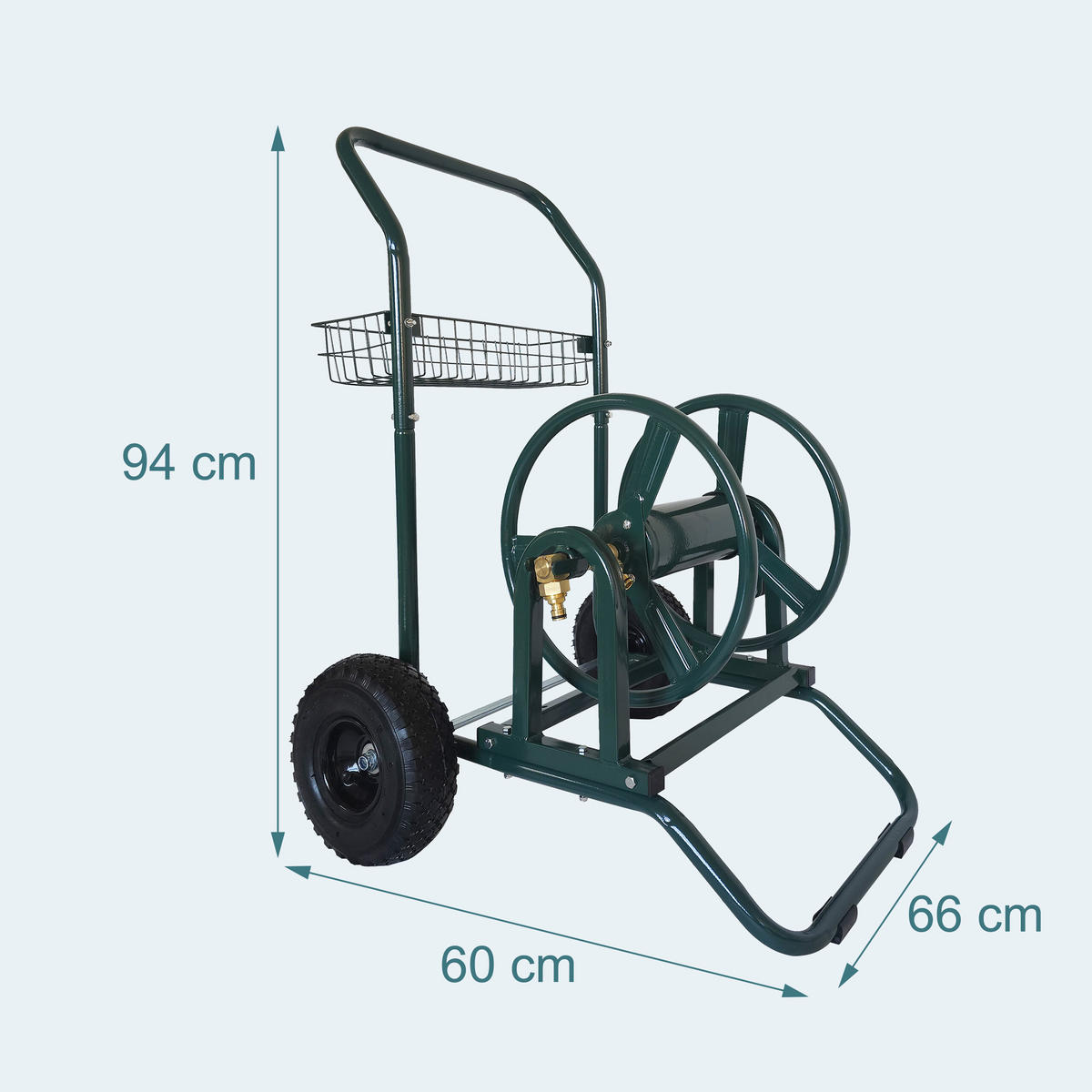 SCHLAUCHWAGEN Grün Stahl für 60 m Schlauch - Dunkelgrün, Kunststoff/Metall (66/94/60cm) - Relaxdays