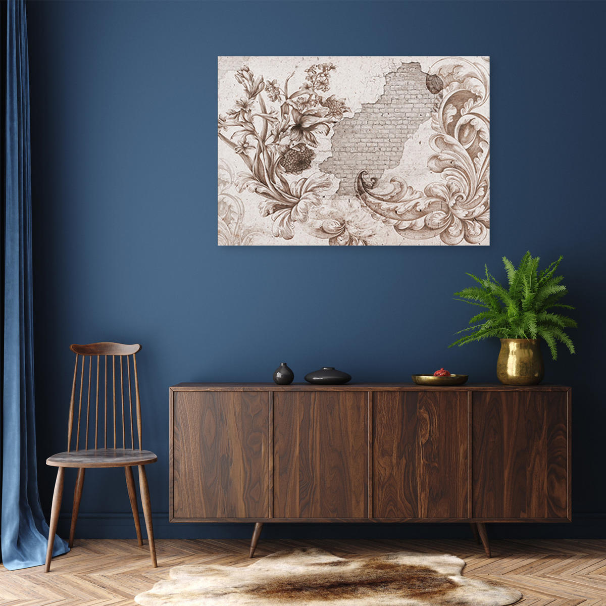 WANDBILD blätter auf fresko - Pink, Textil (60/40cm) - Feeby