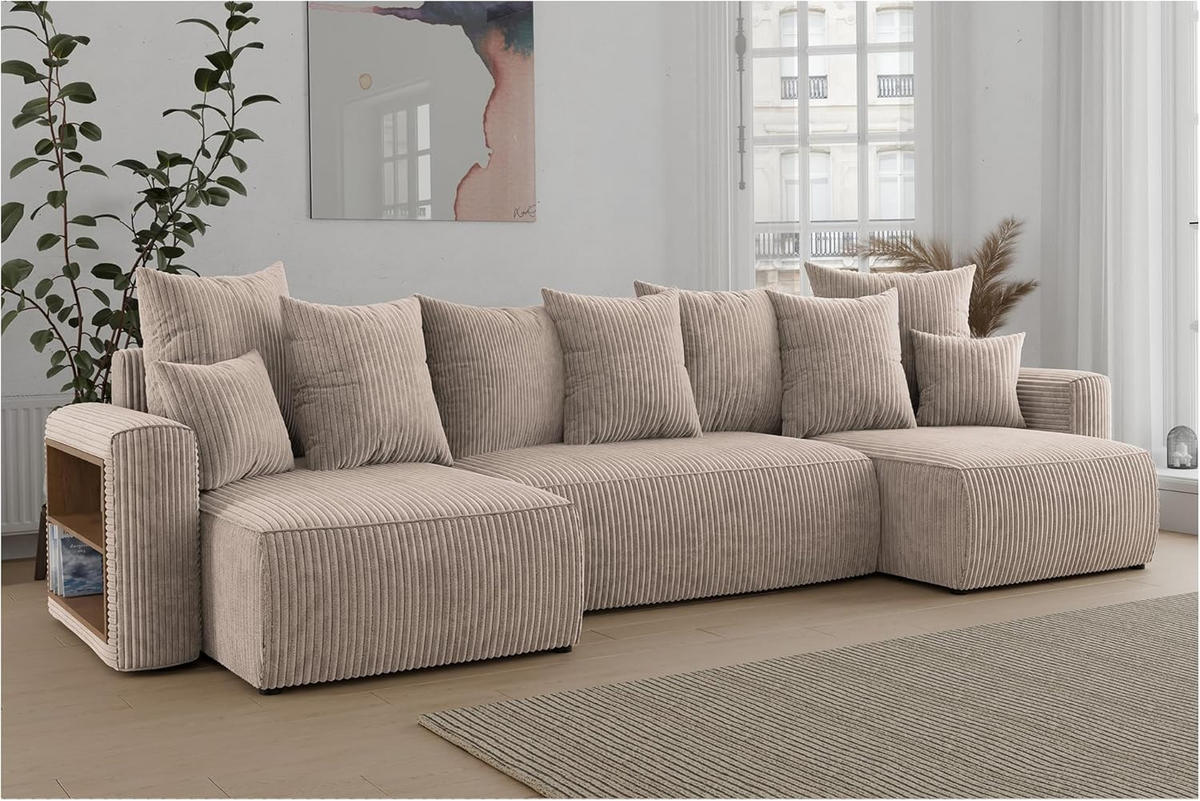 ECKSOFA SOLARIS U - Beige/Schwarz, Holzwerkstoff (312/142cm) - Meblini