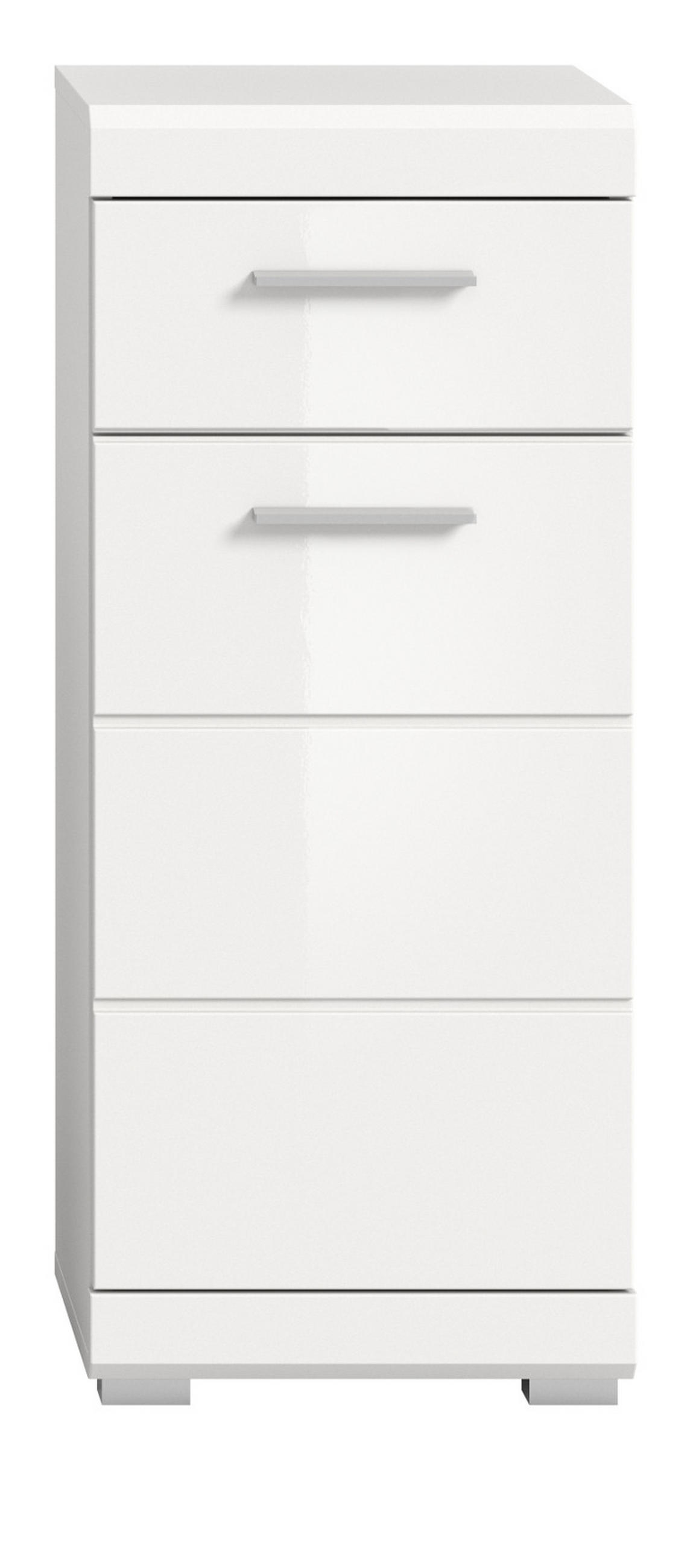 BADKOMMODE weiß Hochglanz 37 x 88 cm, Badschrank mit Vollauszug - Weiß Hochglanz/Silberfarben, Holzwerkstoff/Kunststoff (37/88/31cm) - Inn.Furn