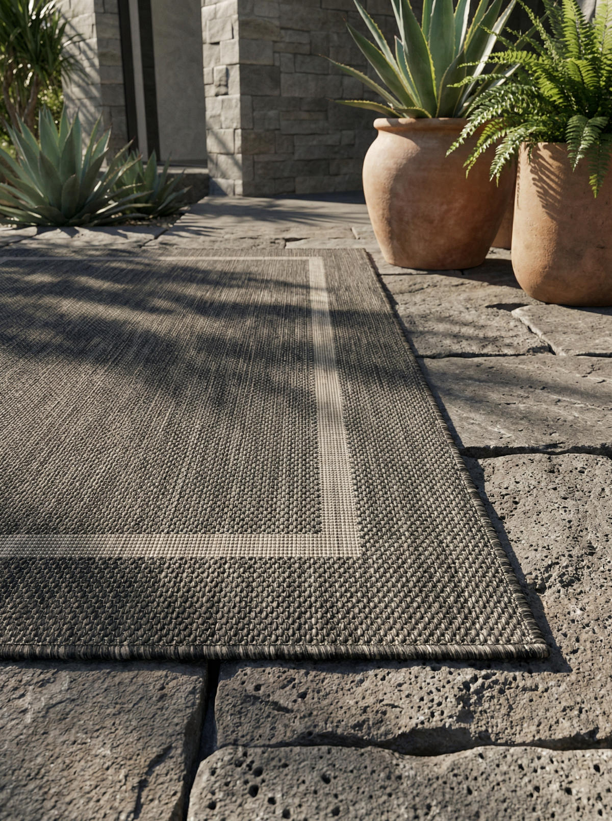 TEPPICH Outdoor Flachgewebe Uni-Design Polypropylen Balkon Schwarz Läufer 60x100 - Grau, Textil (60/100cm) - KADIMA DESIGN