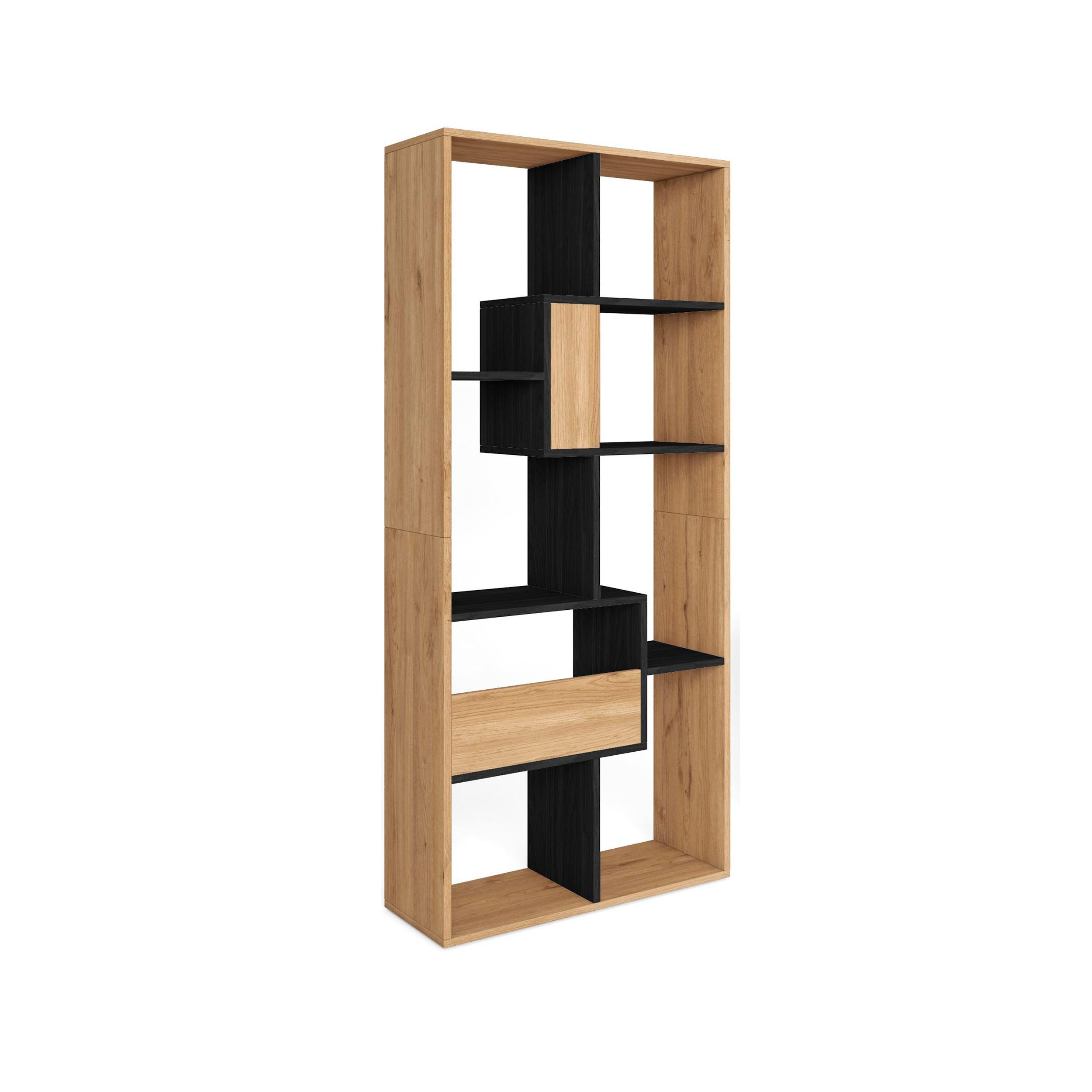 REGAL Bibliothek, Eiche und Schwarz, 67/31/162cm - Eichefarben/Schwarz, Holzwerkstoff (67/162/31cm) - Skraut Home