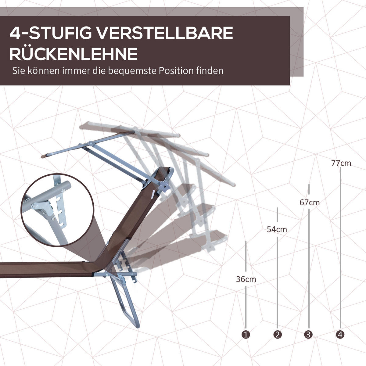 SONNENLIEGE aus Metall 187x58x36 cm in Braun mit verstellbarem Sonnendach - Braun, Metall (58/36/187cm) - Modfu