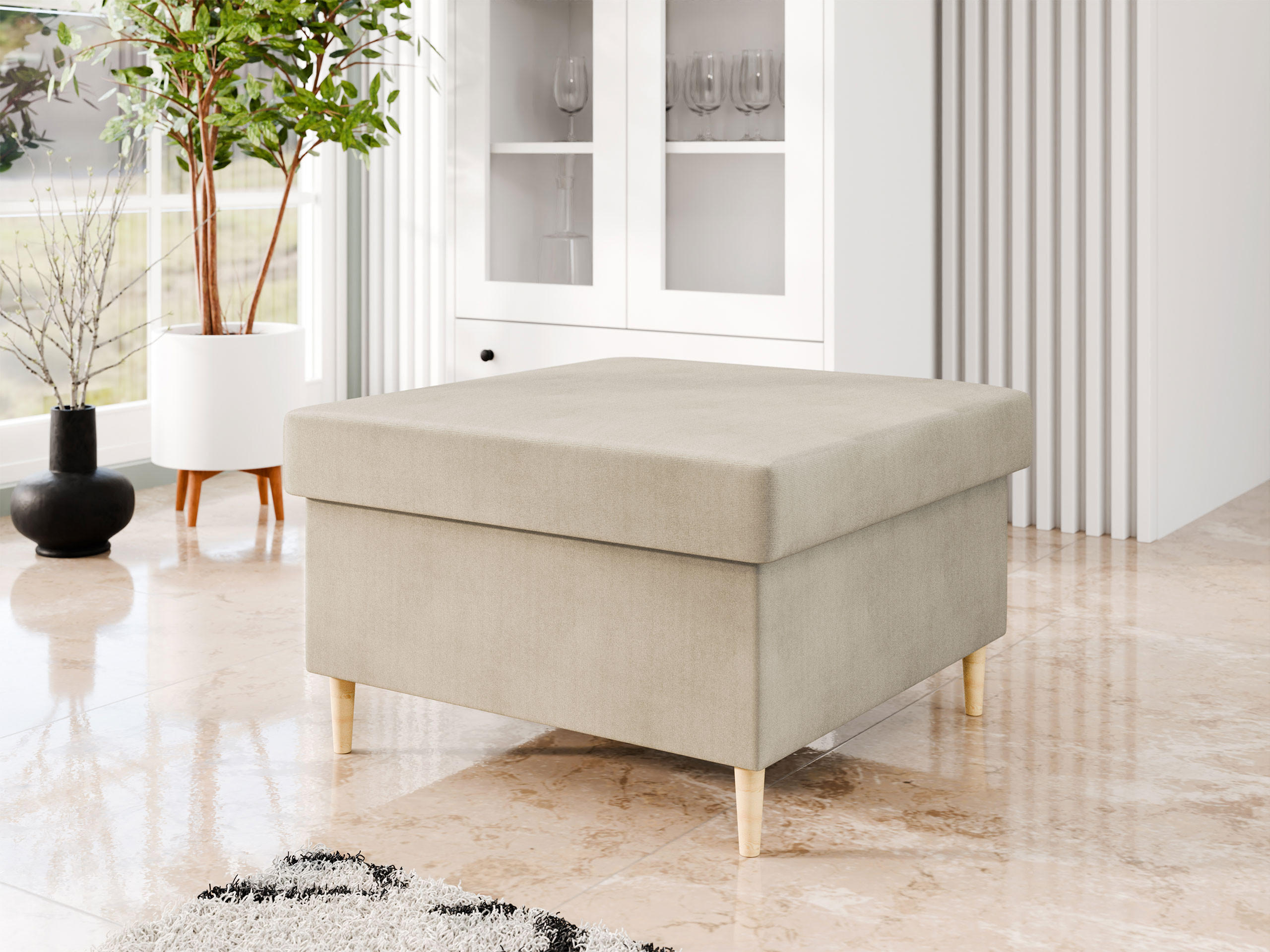 POLSTERHOCEKR Zako P - Beige/Naturfarben, Holz/Textil (70/43/70cm) - MIRJAN24
