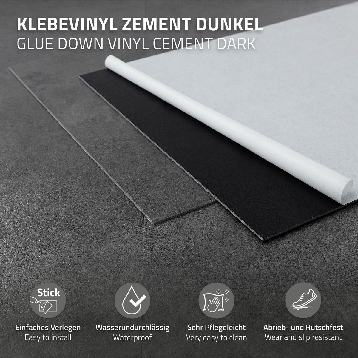 PVC BODENBELAG selbstklebend 6,68m²/36 Dielen Vinylboden Betonoptik Grau Zement Dunkel - Dunkelgrau, Kunststoff (61/30.5/0.2cm) - ML-DESIGN