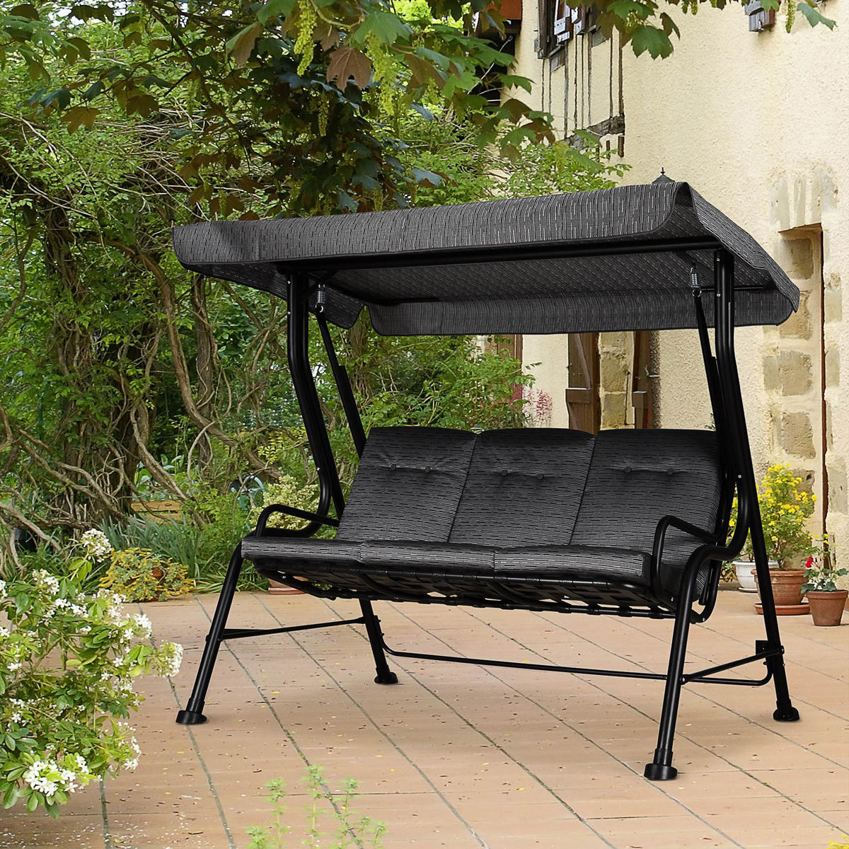 HOLLYWOODSCHAUKEL DE-15236 Grau-Schwarz - Schwarz, Metall (304.8/431.8/508cm) - ComfortXL
