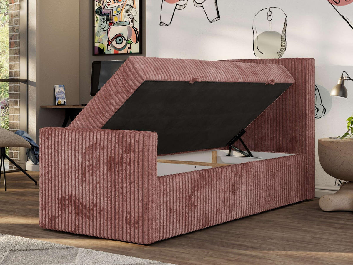 JUGENDBETT TILIO DUO 90/200 - Rosa Cord - H4 - Rechts Seite - Rosa, Textil (90/200cm) - MKS