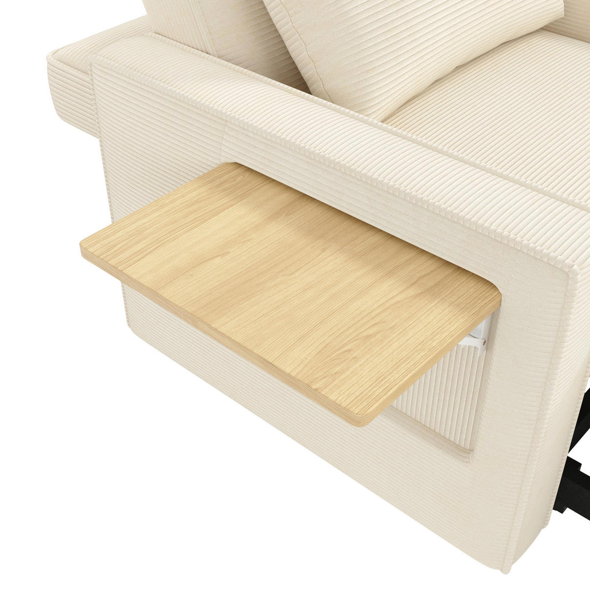 ROZKLÁDACÍ pohovka 93/150/85 cm béžová z manšestru s USB a Type-C portem a držákem telefonu - béžová, textil (93/85/150cm) - OKWISH