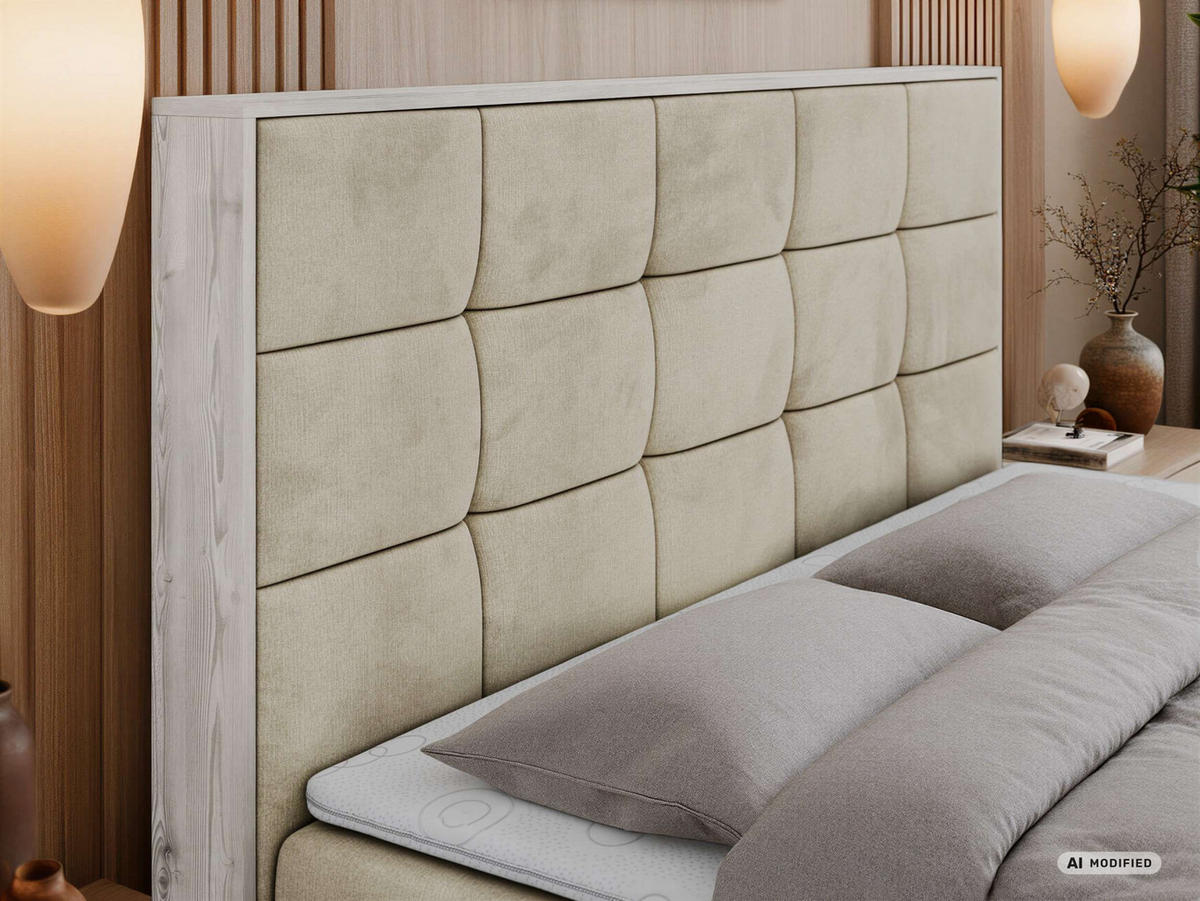 BOXSPRINGOVÁ POSTEĽ ALNOR 200/200 Béžová Samet - Topper Visco - H3 (stredne tvrdý) - čierna/béžová, textil/plast (200/200cm) - MKS