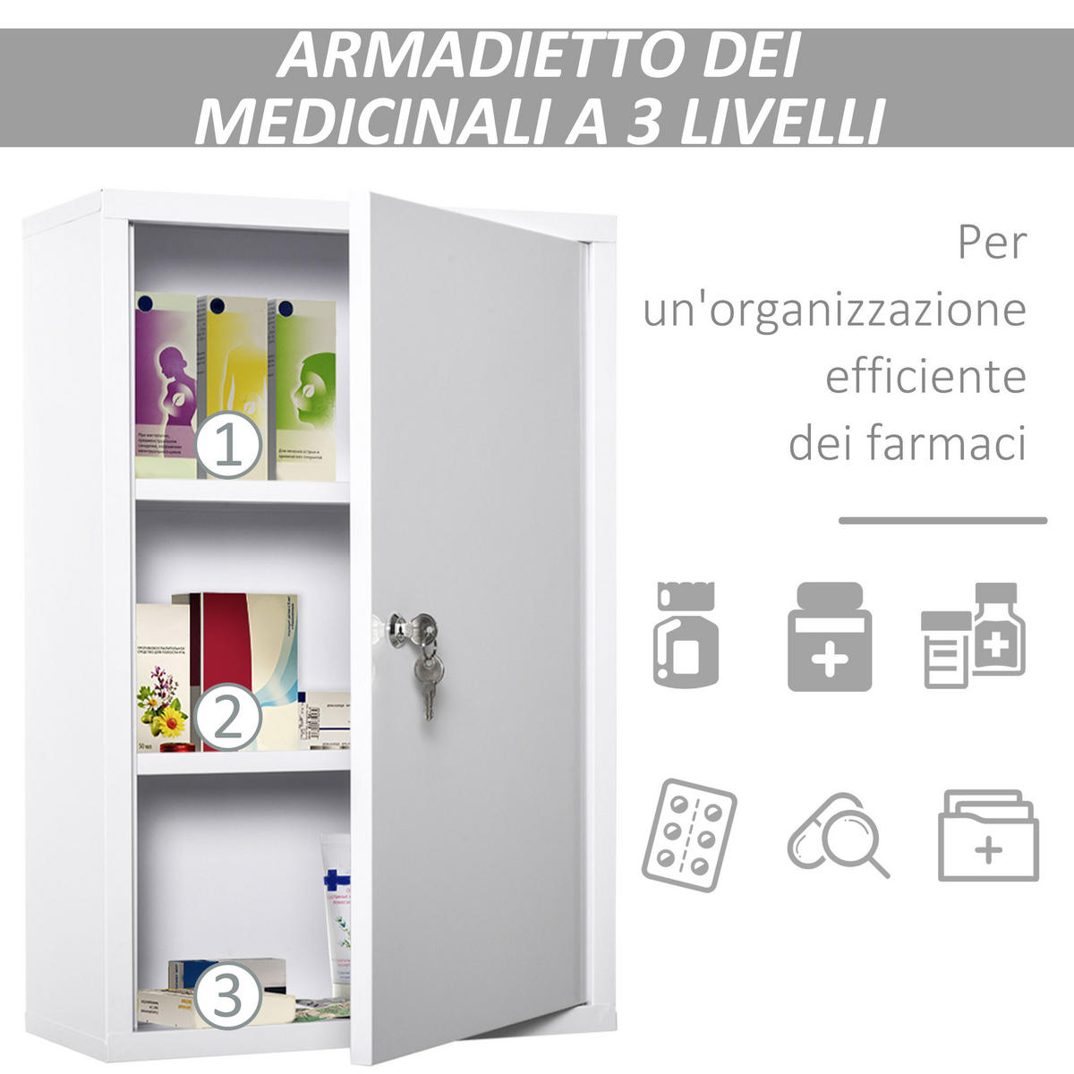 MEDIZINSCHRANK Weiß 1 Stück - Weiß, Naturmaterialien (40/60/18cm) - GiPP