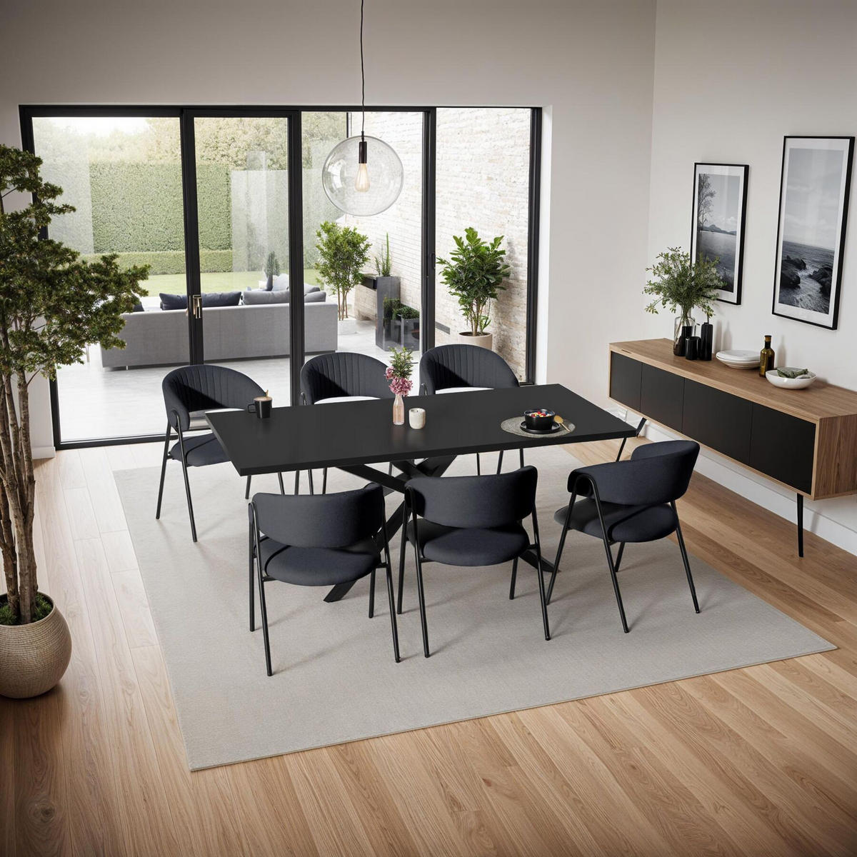 ARMLEHNENSTUHL 6er Set Bedano 60 x 58 x 85 cm schwarz - Schwarz, Kunststoff (60/85/58cm) - tectake