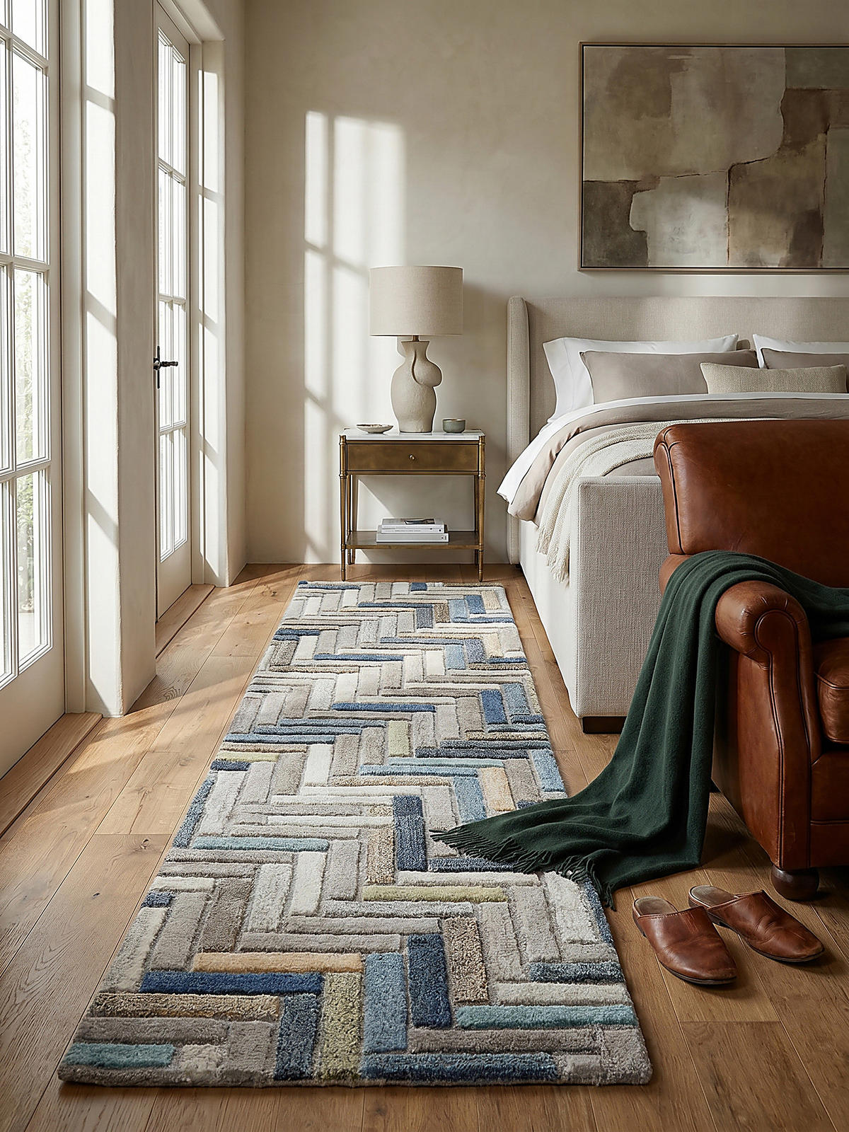 WOLLTEPPICH ESK, geometrisch, Florhöhe 10 mm, Blau-Bunt, 60 x 230 cm - Blau, Textil (230/60cm) - KADIMA DESIGN