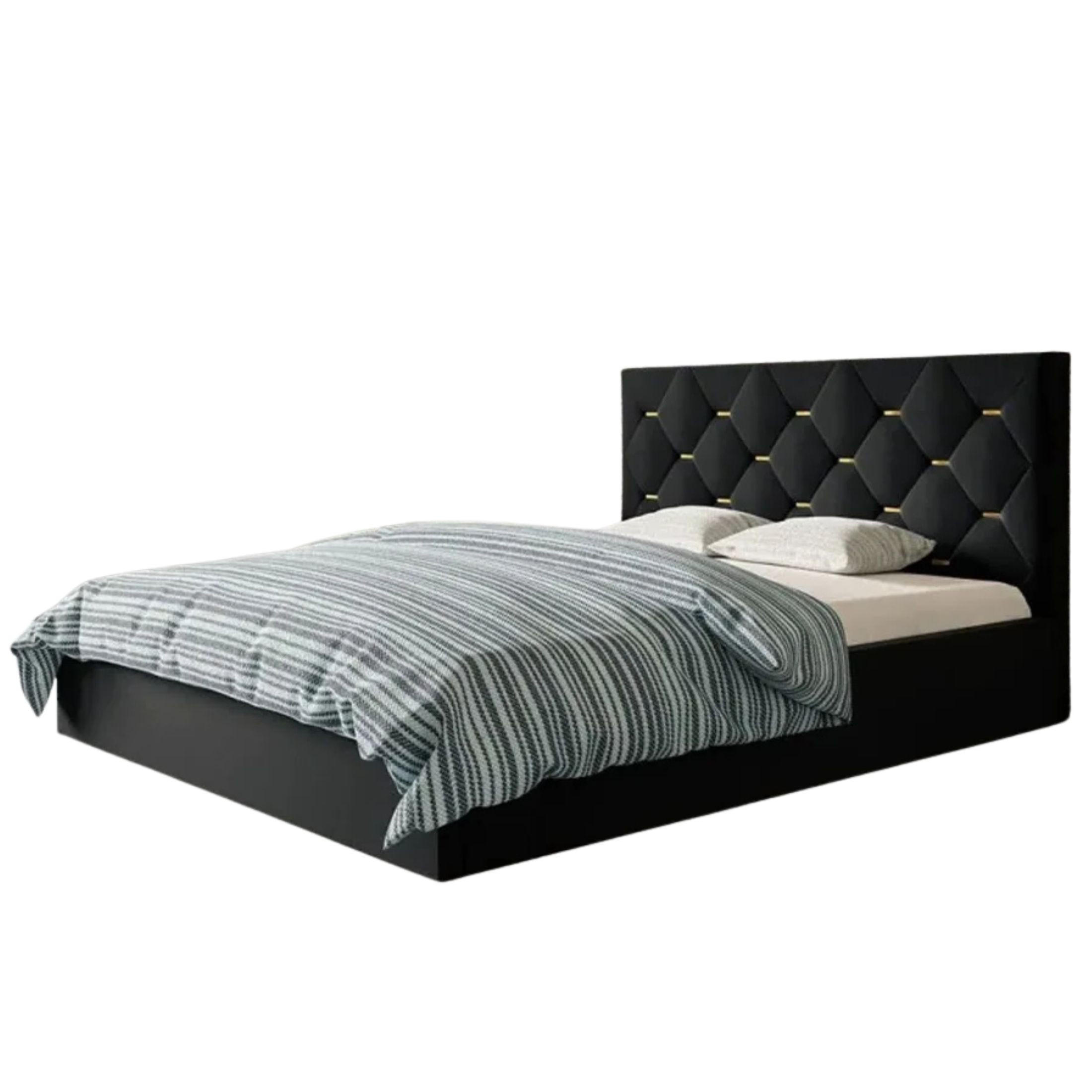 POLSTERBETT SIM 4 mit Kopfteil, 120 x 200 cm mit Bettkasten und Lattenrost aus Holz, Velourstoff, Farbe: Schwarz - Schwarz, Holz/Kunststoff (120/200cm) - Sepro Meble