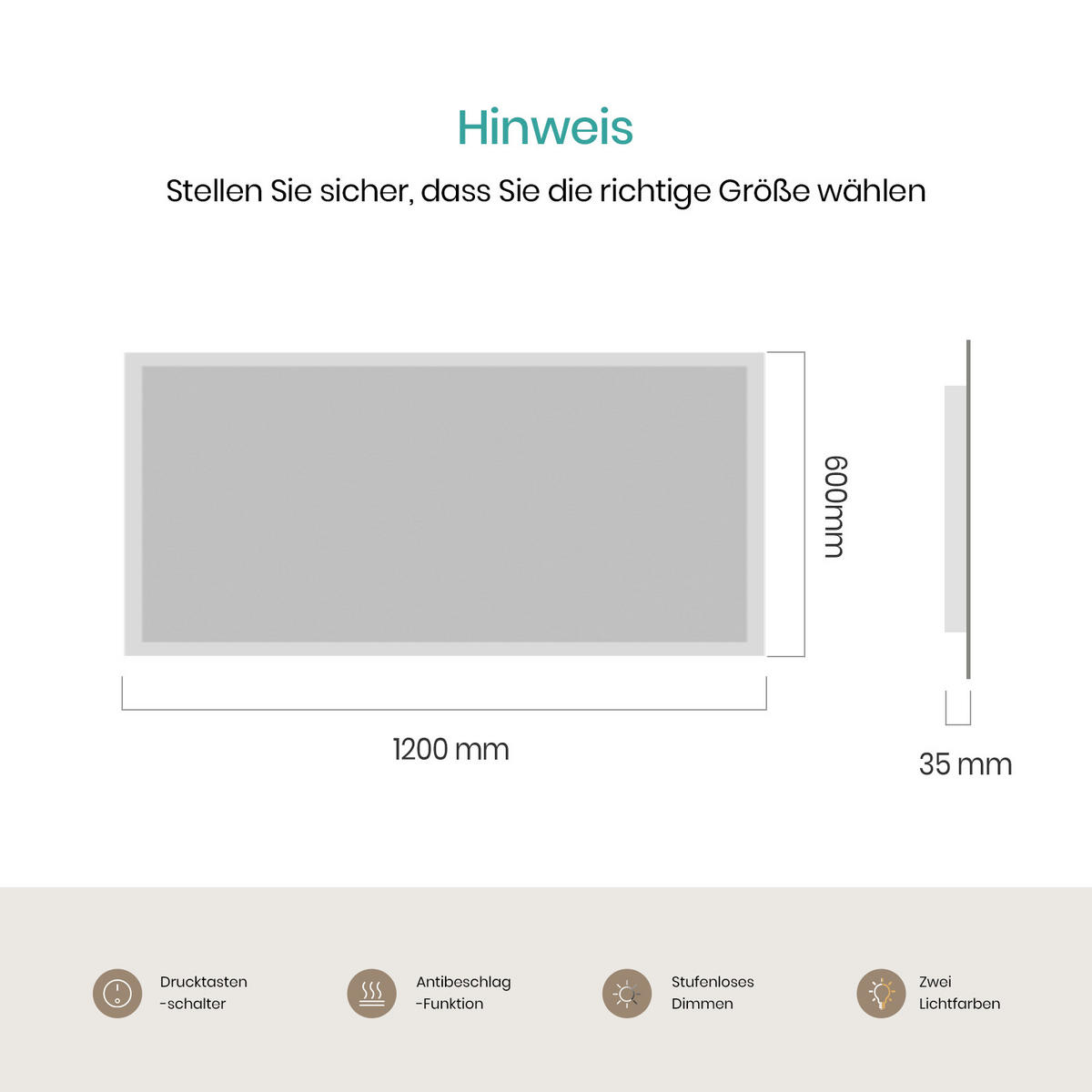 BADSPIEGEL mit Antibeschlag Beleuchtung 120/60/3,5 cm - Transparent, Glas (60/120/3.5cm) - EMKE