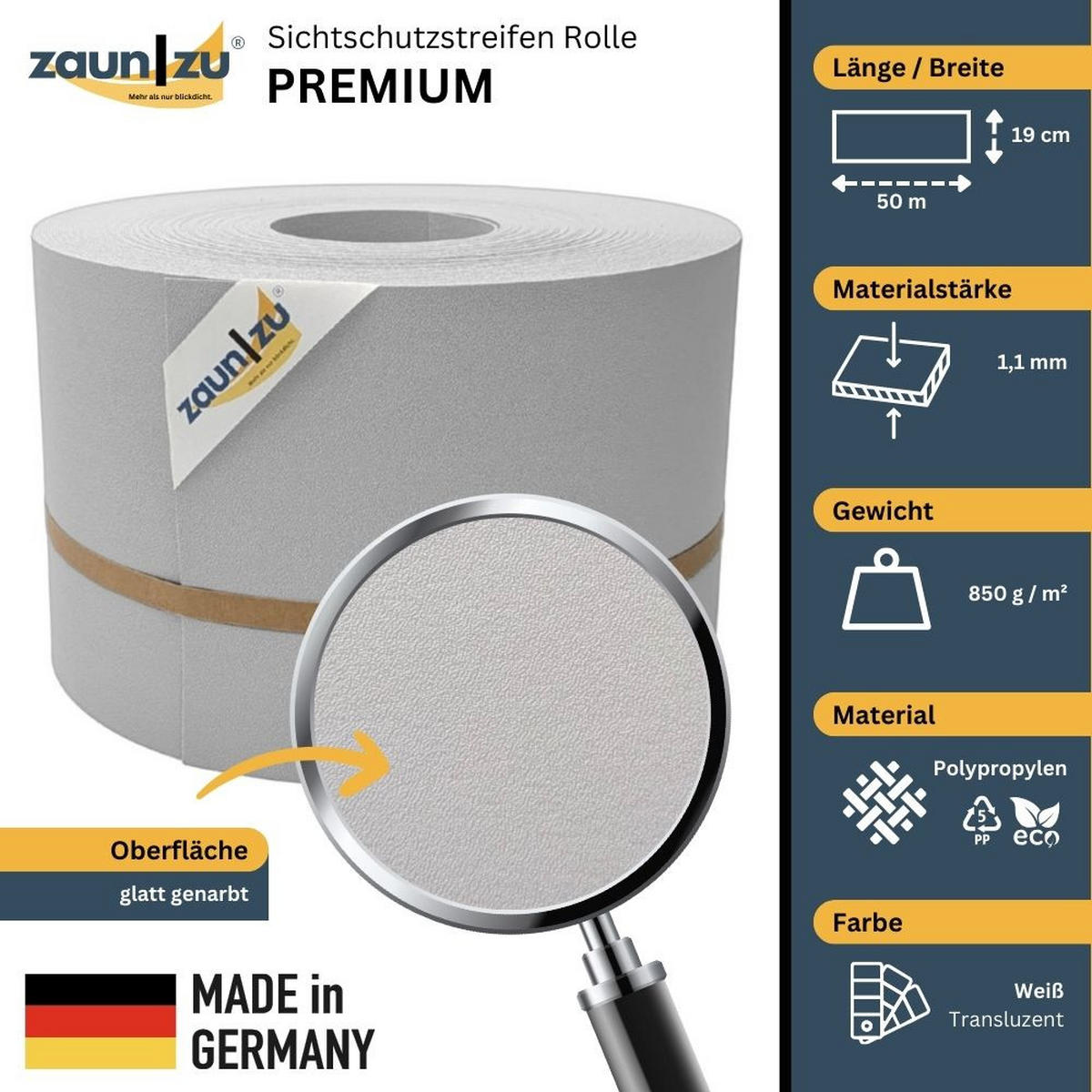 SICHTSCHUTZSTREIFEN Premium für Doppelstabmatten Zaunblende Weiß, 50m - Weiß, Kunststoff (5000/19cm) - ZAUN|ZU