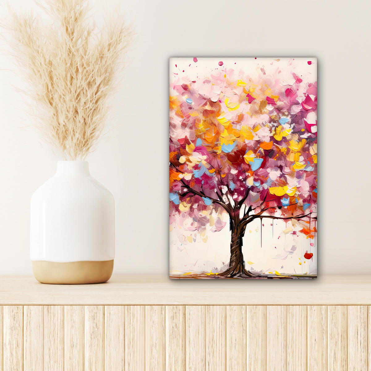 LEINWANDBILD Aquarell - Baum - Kunst - Abstrakt Deko Wohnzimmer 20x30 cm - Multicolor, Textil (20/30cm) - MuchoWow