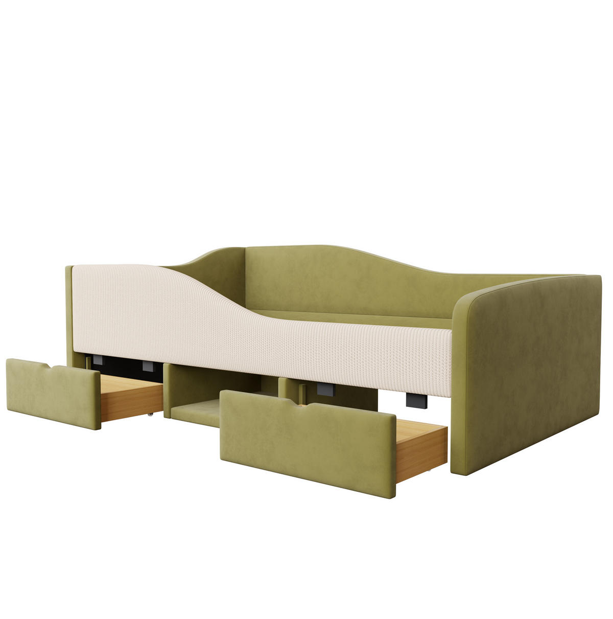 POLSTERBETT 90/190 cm Grün/Elfenbein aus Samt mit 2 Schubladen - Grün, Textil (90/190cm) - OKMYHOME