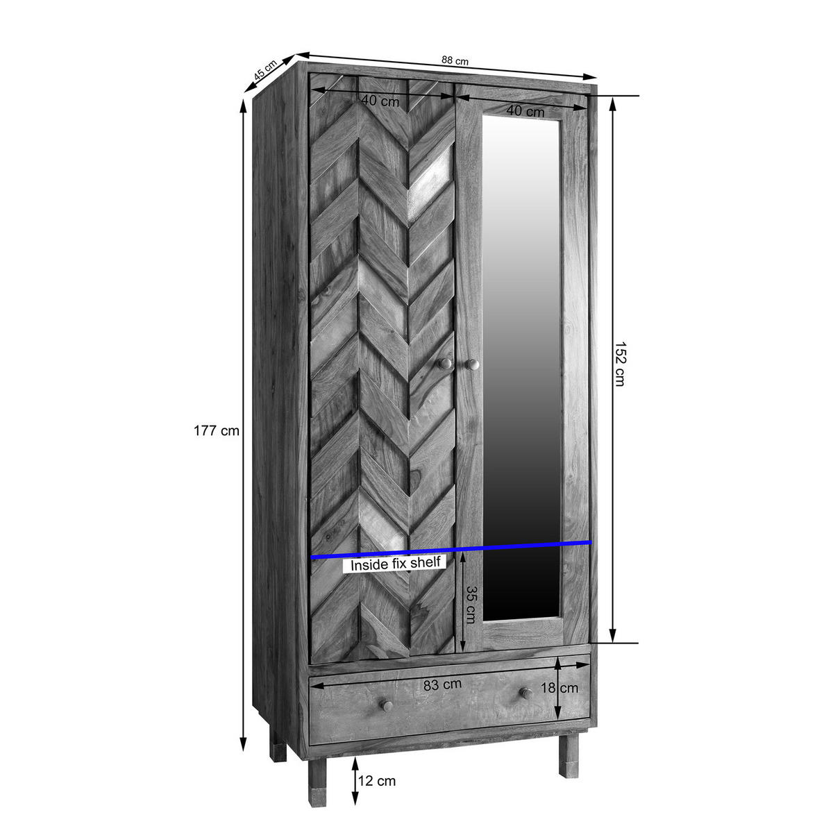 GARDEROBENSCHRANK - Akazie massiv / Metall - Braun/Akaziefarben, Holz (88/192/45cm) - home24
