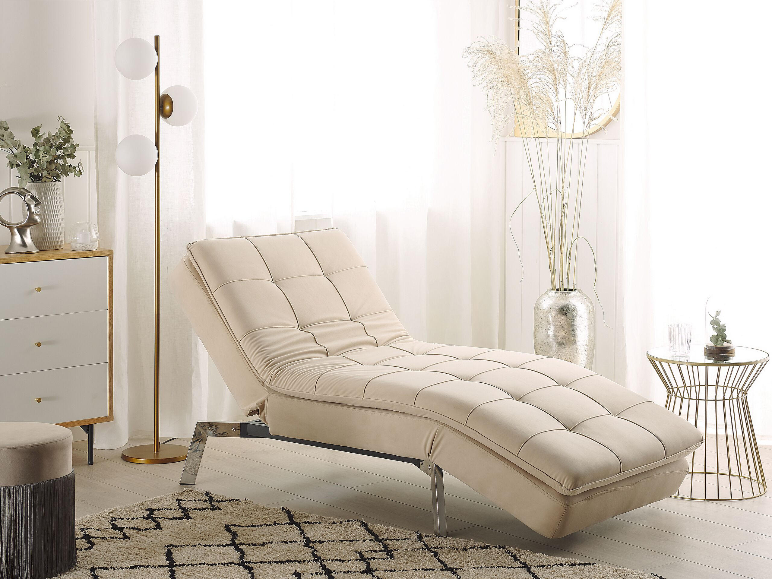 RELAXLIEGE Samtstoff beige verstellbar Loiret - Beige/Silberfarben, Textil (179/93/76cm) - Beliani