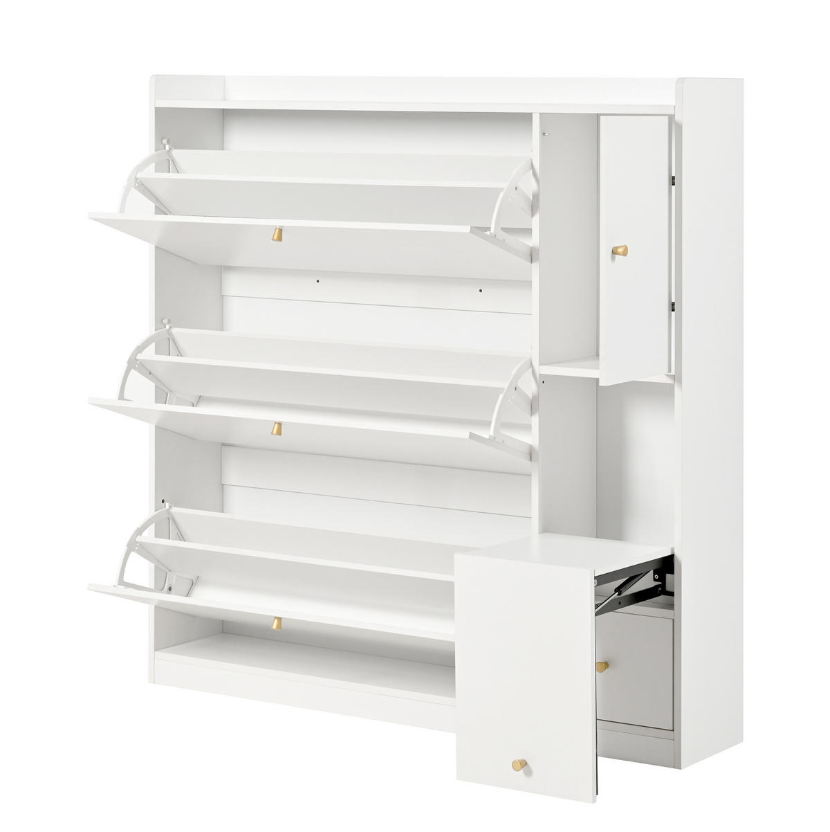 SCHUHSCHRANK 119/122/24 cm Weiß aus Spanplatte mit Sitzbank - Weiß, Holzwerkstoff (119/122/24cm) - OKMYHOME