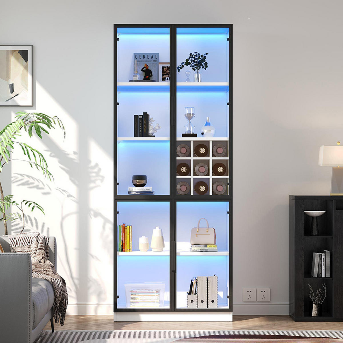 VITRINE aus Glas mit 2 Türen Weiß 80/35/200 cm - Weiß, Holz (80/200/35cm) - Zephmum