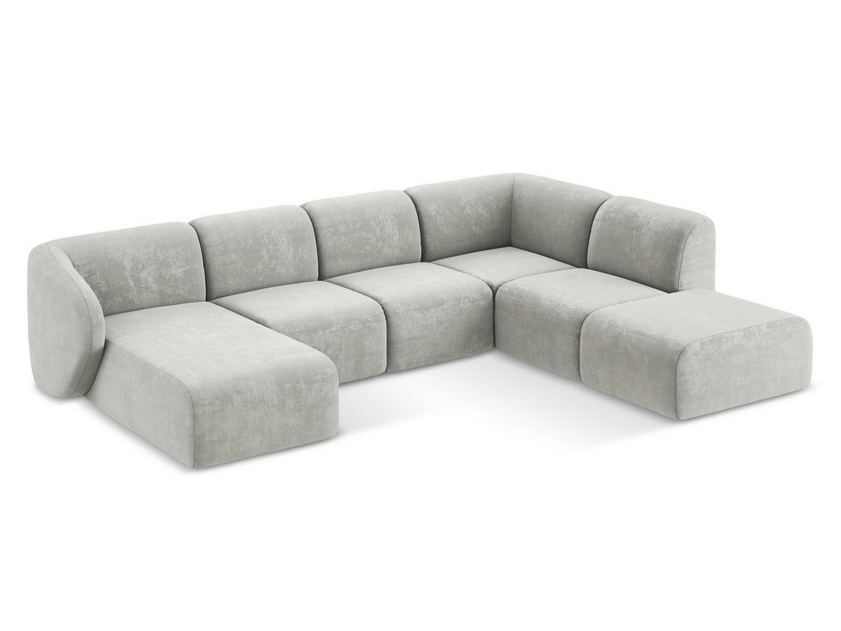 ECKSOFA Rechts Bouclé Stoff Grün - Schwarz/Olivgrün, Holzwerkstoff/Kunststoff (248/166cm) - Makamii