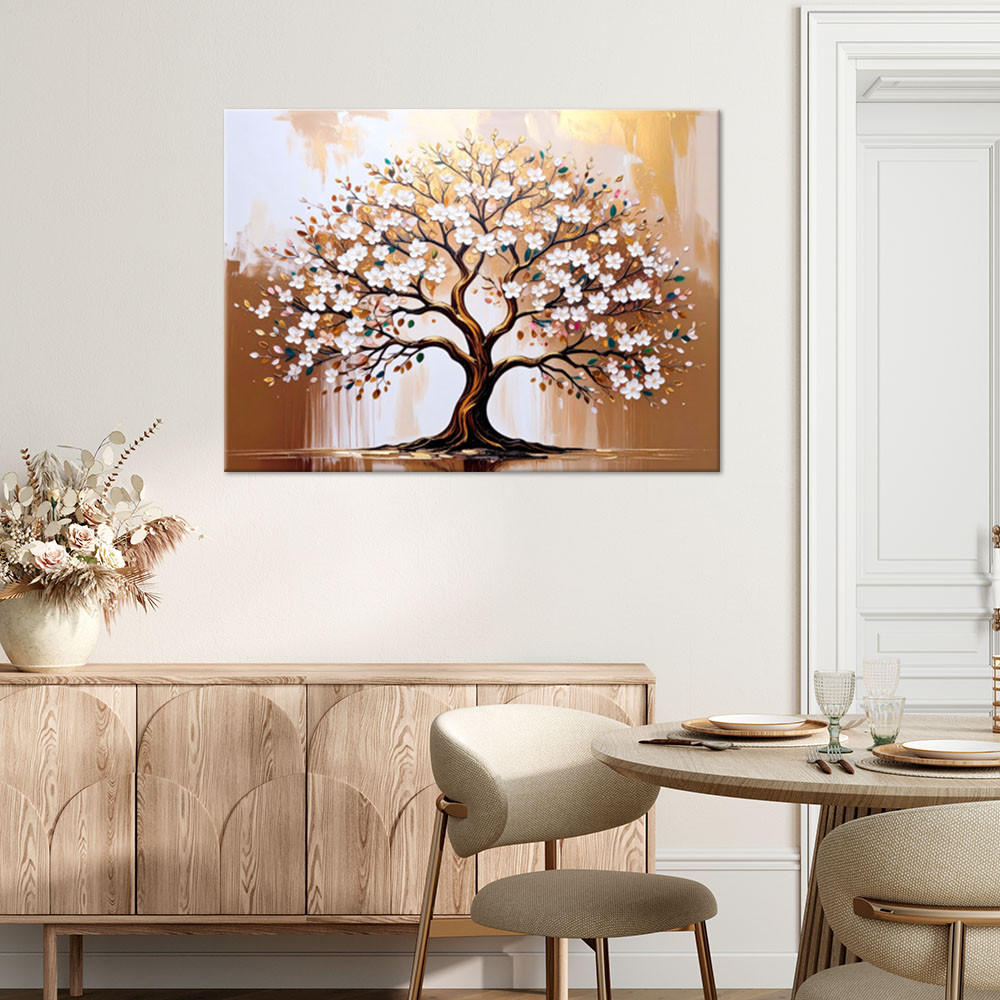 LEINWANDBILD Baum des Lebens Blumen beige 120x80cm - Beige, Textil (120/80cm) - Feeby