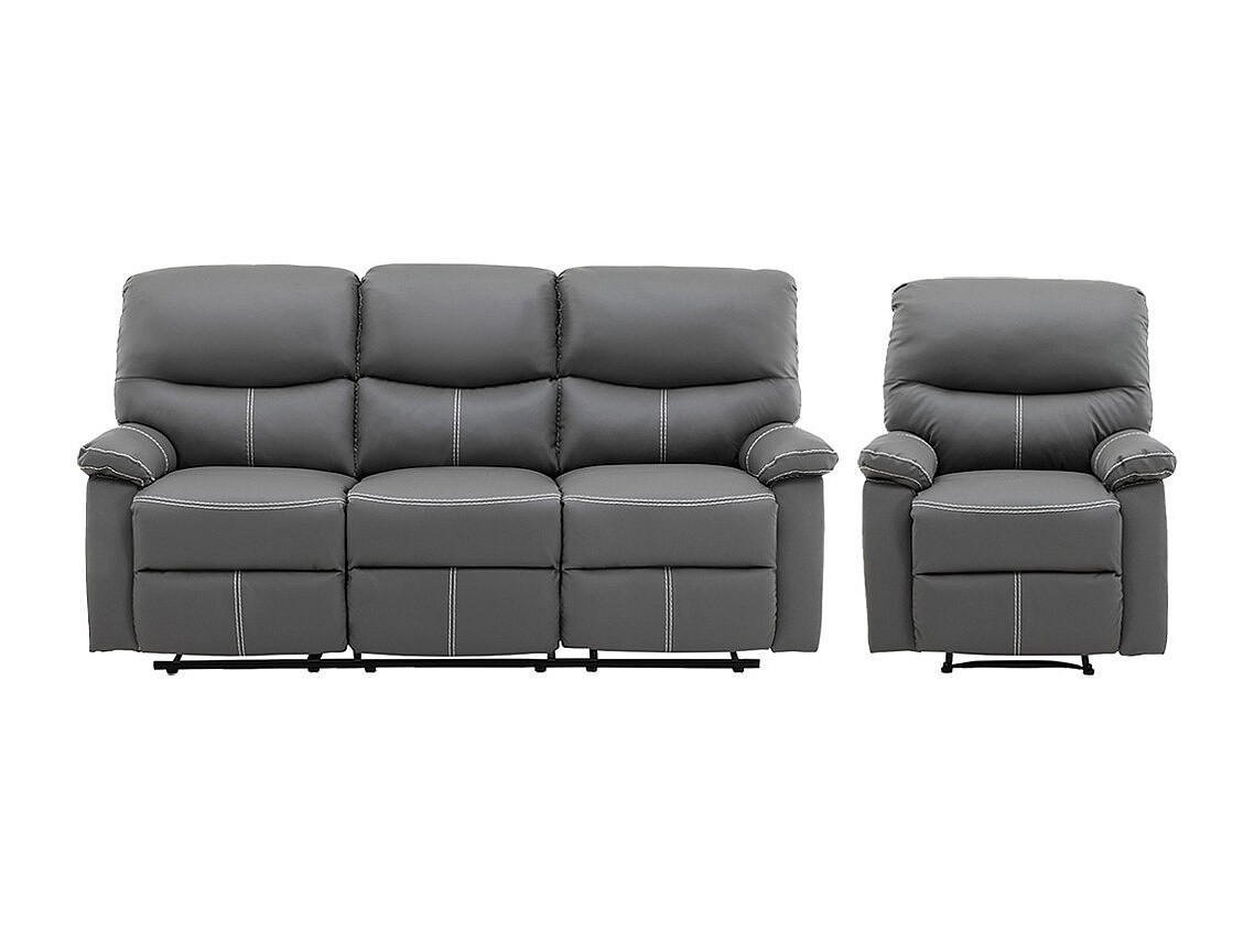 SOFAGARNITUR mit Relaxfunktion - 4 -Sitzer - Kunstleder - grau - CANBY - Grau, Leder (183/95/90cm) - Vente-Unique
