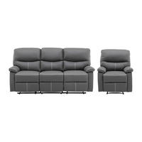 SOFAGARNITUR mit Relaxfunktion - 4 -Sitzer - Kunstleder - grau - CANBY - Grau, Leder (183/95/90cm) - Vente-Unique