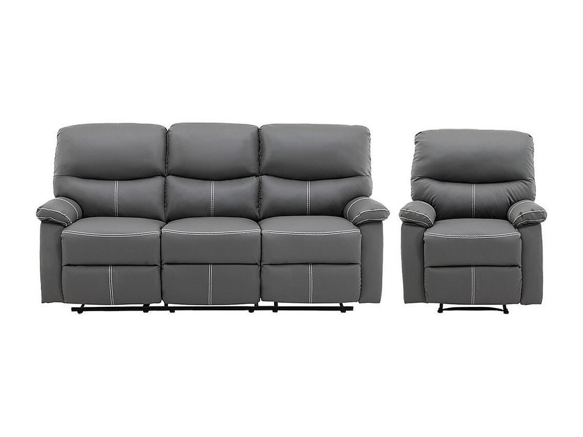 SOFAGARNITUR mit Relaxfunktion - 4 -Sitzer - Kunstleder - grau - CANBY - Grau, Leder (183/95/90cm) - Vente-Unique