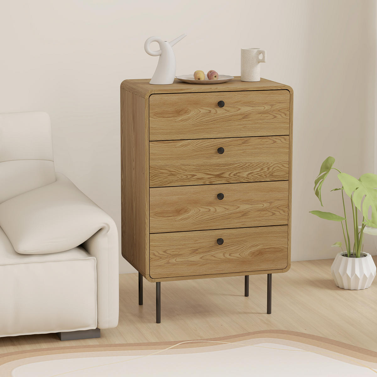 KOMMODE Eichenfarben und Schwarz 60/39/91,5 cm - Eichefarben, Holzwerkstoff (60/91.5/39cm) - PANGIVO