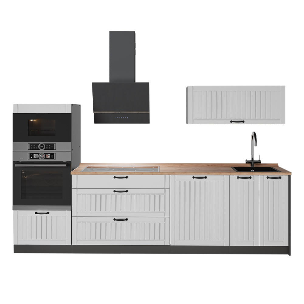 KÜCHENZEILE Fame-Line, Weiß Landhaus/Anthrazit, 280 cm, AP Eiche - Anthrazit/Weiß, Holzwerkstoff (280/153.6/60cm) - Vicco