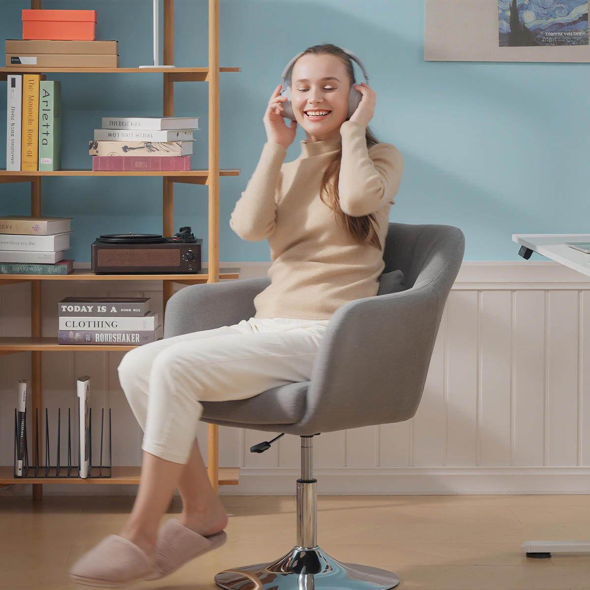 BÜROSTUHL Drehbar Höhenverstellbar Polyester Grau - Grau, Kunststoff (60/91/60cm) - HOMCOM