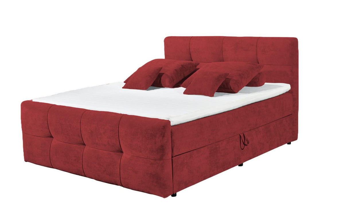 BOXBETT mit 9‑Zonen-Tonnentaschenfederkern-Matratze, HR-30-Topper, Bettkasten - Beere/Rot, Holz/Kunststoff (180/200cm) - ed exciting design