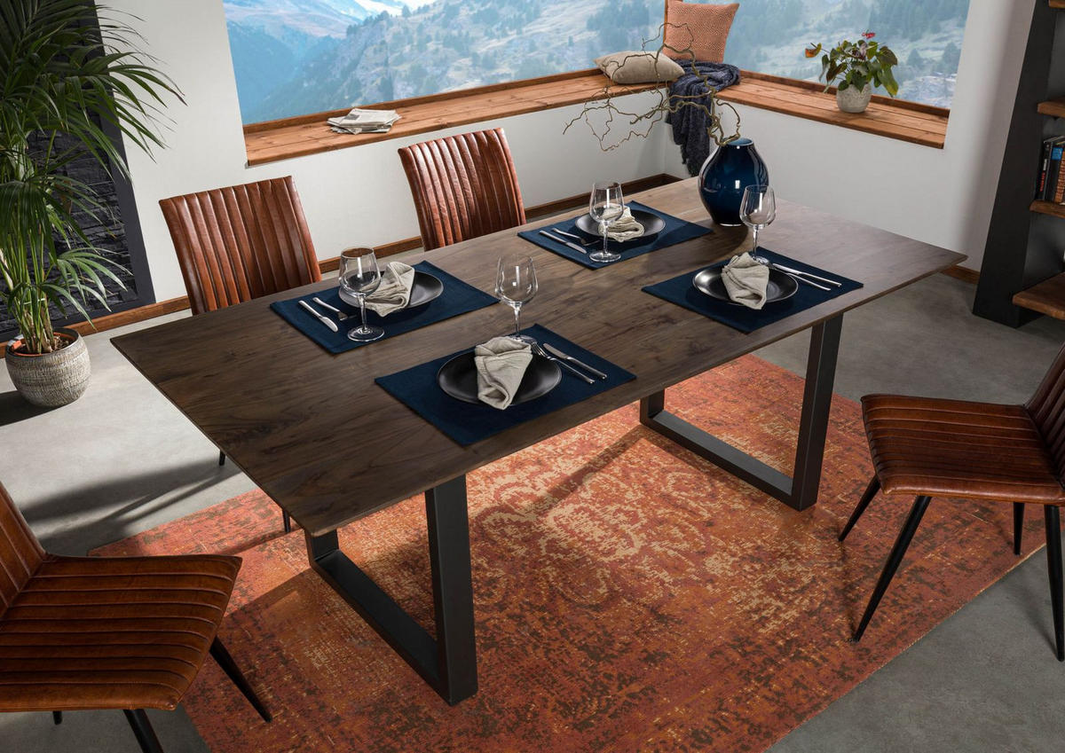 ESSTISCH Akazie 180x90 grau lackiert / U-Beine anth. Matt SWISS EDGE - Anthrazit/Grau, Holz (180/90/76cm) - Massivmoebel24
