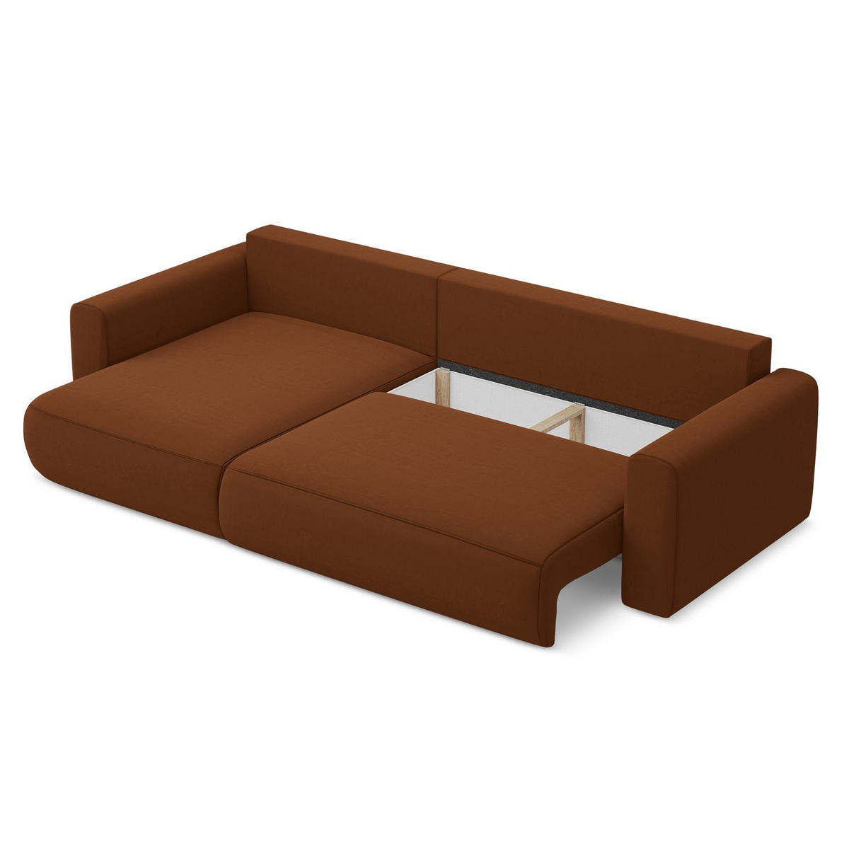 ECKSOFA mit Schlaffunktion Samt Stoff Orange - Terracotta/Schwarz, Kunststoff/Textil (149/278cm) - LaMiaSofa